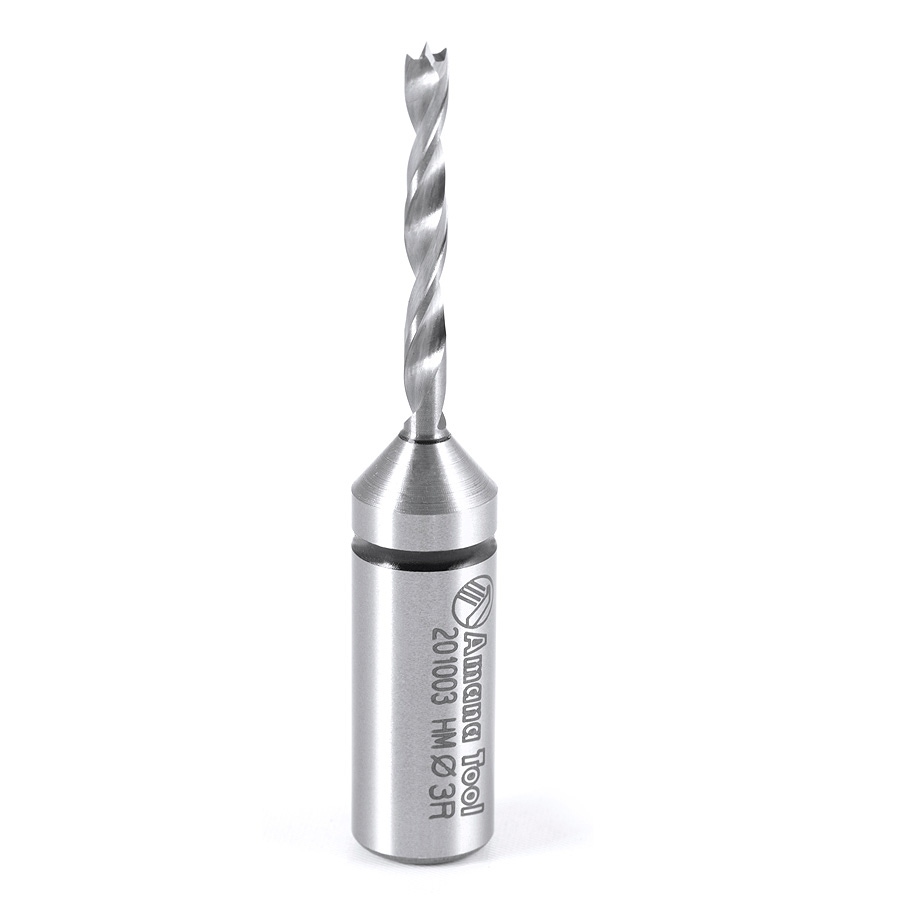 Amana Tool 201003 Solid Carbide Brad Point Boring Bit R/H 3mm D x 57mm Long x 10mm SHK Questions & Answers