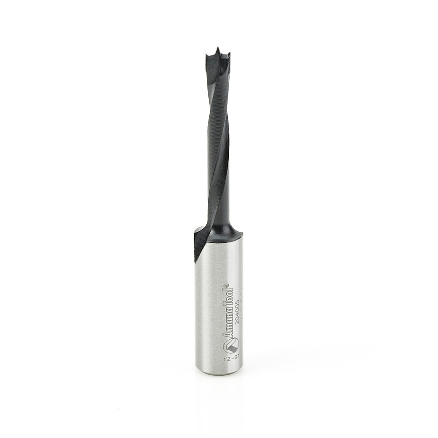 Tool 204005 (5mm): brad-point to first cutting-edge distance — extra 0.12" not cutting through