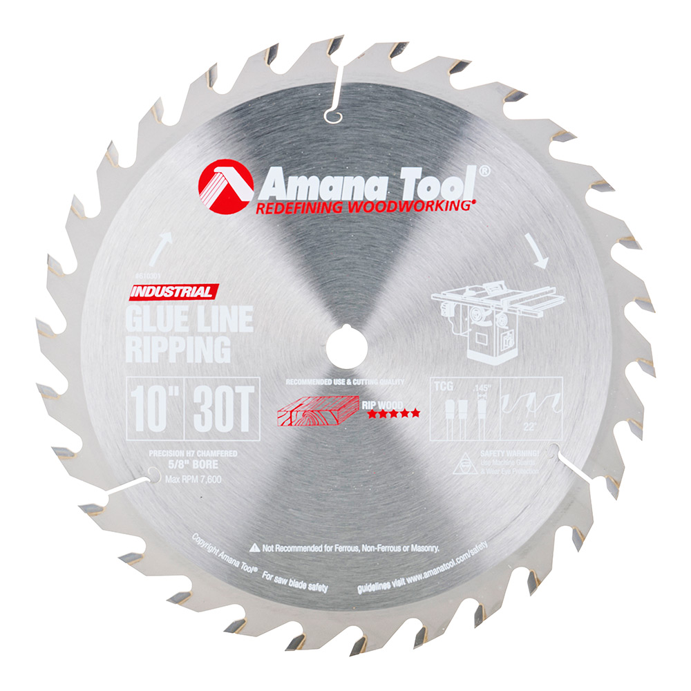 Amana Tool 610301 Carbide Tipped Glue Line Ripping 10 inch D x 30T TCG, 22 Deg, 5/8 Bore, Circular Saw Blade Questions & Answers