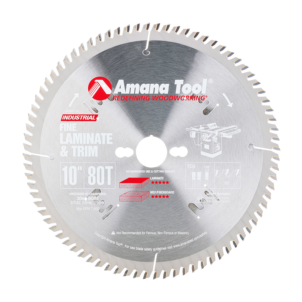 Amana Tool 610801-30 Carbide Tipped Fine Cut-Off and Crosscut 10 Inch D x 80T TCG, 10 Deg, 30MM Bore, Circular Saw Blade Questions & Answers