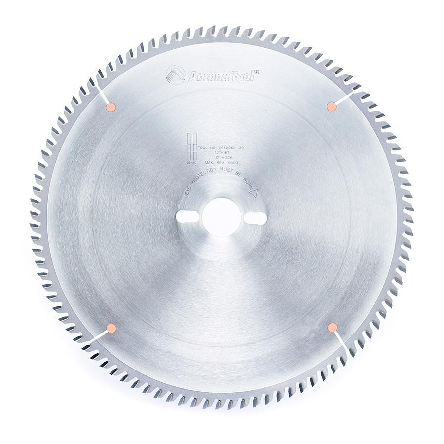Amana Tool DT12960-30 Carbide Tipped Sliding Table Saw 12 Inch D x 96T ATB, 10 Deg, 30MM Bore, Circular Saw Blade Questions & Answers