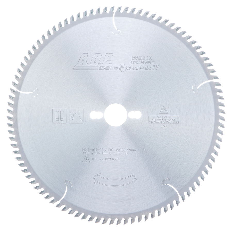 AGE Series MD12-961-30 Carbide Tipped Fine Crosscut & Cut-Off 12 Inch D x 96T TCG, 10 Deg, 30MM Bore, Circular Saw Blade Questions & Answers