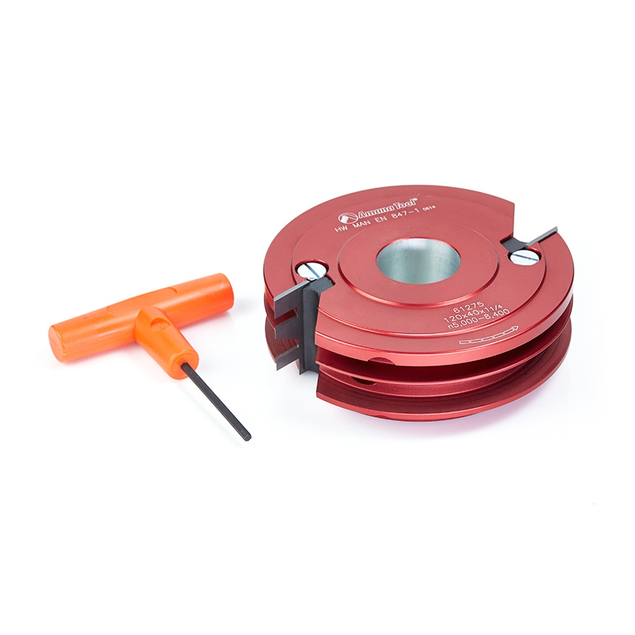 Amana Tool 61275 Insert Carbide 2-Wing Stile & Rail 120mm (4-3/4) D x 40mm (1-1/2) CH x 1-1/4 Bore Profile #4 Steel Shaper Cutter Questions & Answers