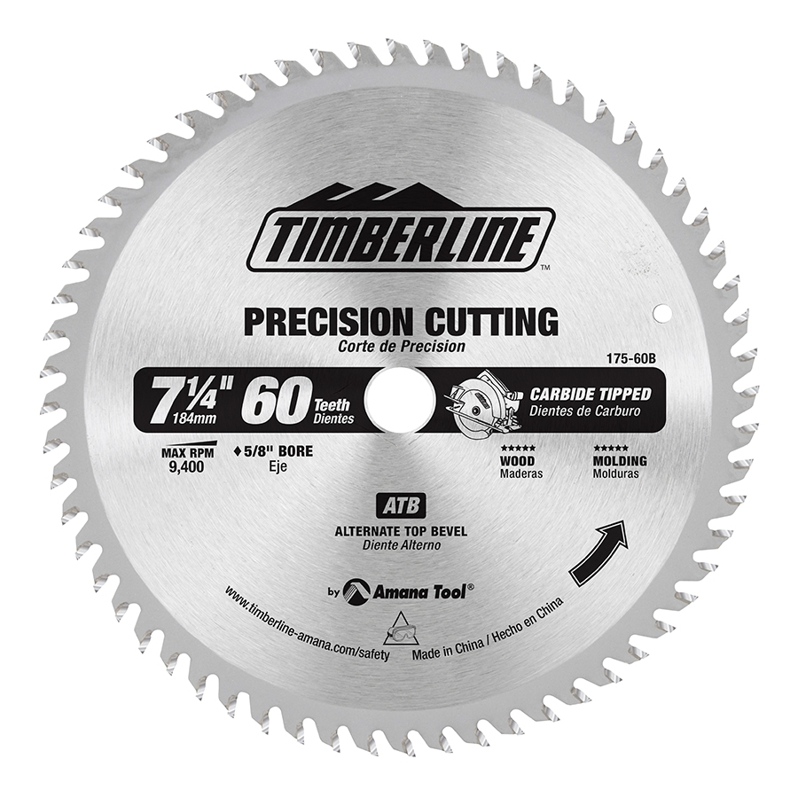 Timberline 175-60B Carbide Tipped Professional Specialty All Purpose 7-1/4 Inch D x 60T ATB, 12 Deg, 5/8 Bore, Circular Saw Blade Questions & Answers