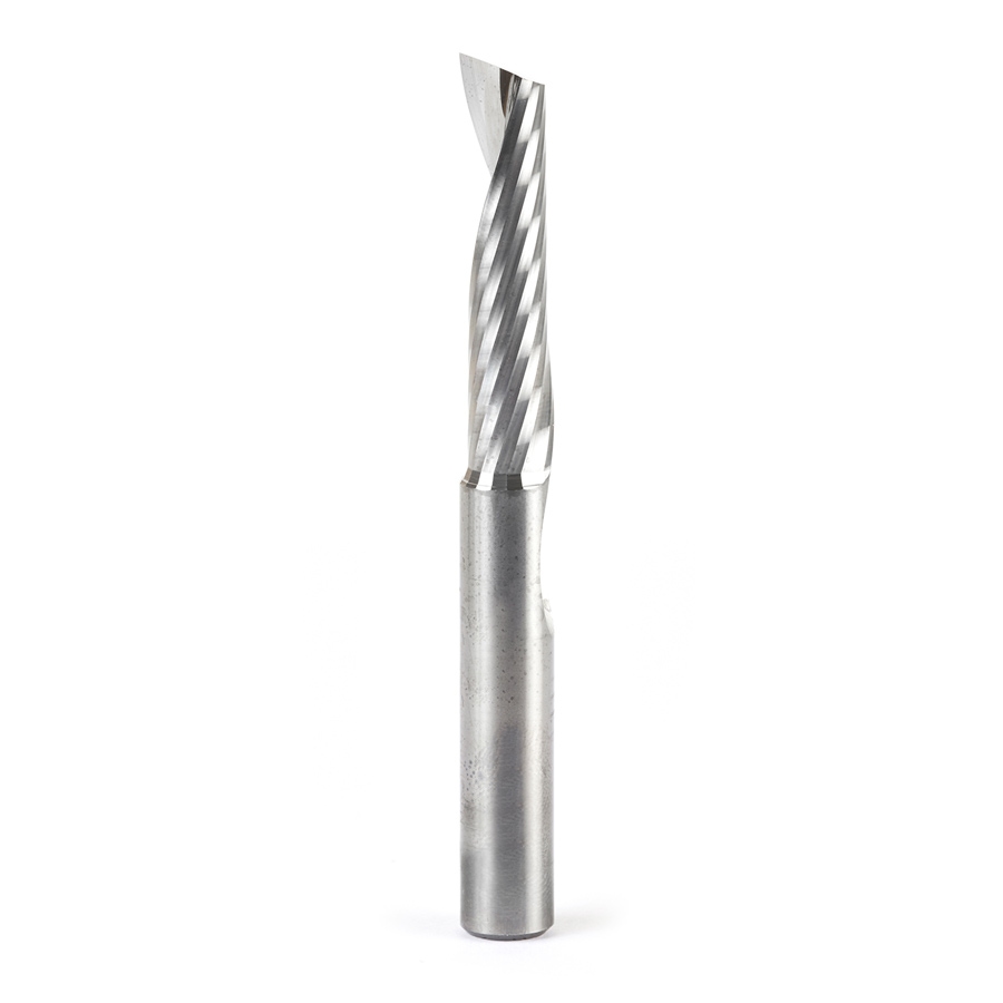 Amana Tool 51427 CNC SC Spiral O Single Flute, Plastic Cutting 3/8 D x 1-5/8 CH x 3/8 SHK x 3-1/2 Inch Long Up-Cut Router Bit with Mirror Finish Questions & Answers