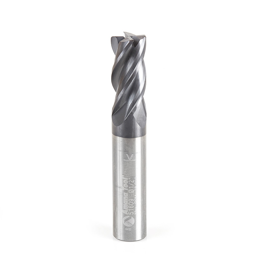 Amana Tool 51609 Solid Carbide Spiral CNC Variable Helix for Stainless Steel, Steel, Titanium, Cast Iron and Cermet with AlTiN Coating 4-Flute x 1/2 Dia x 1 Cut Height x 1/2 Shank x 3 Inches Long Up-Cut CNC Corner Radius Bottom End Mill Questions & Answers