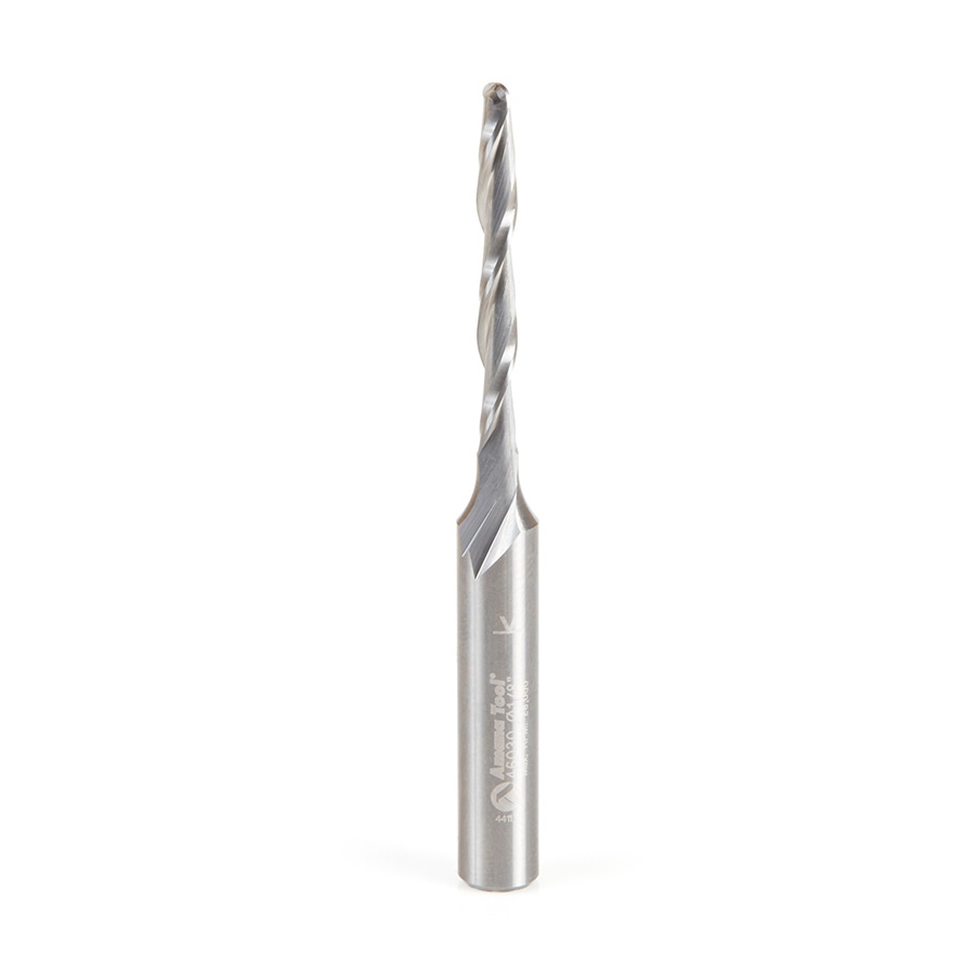 Amana Tool 46030 CNC Solid Carbide Foam Cutting Up-Cut Spiral 1/16 Radius x 1/8 Dia x 1-1/8 Cut Height x 1/4 Shank x 2-1/2 Inch Long Ball Nose Router Bit Questions & Answers