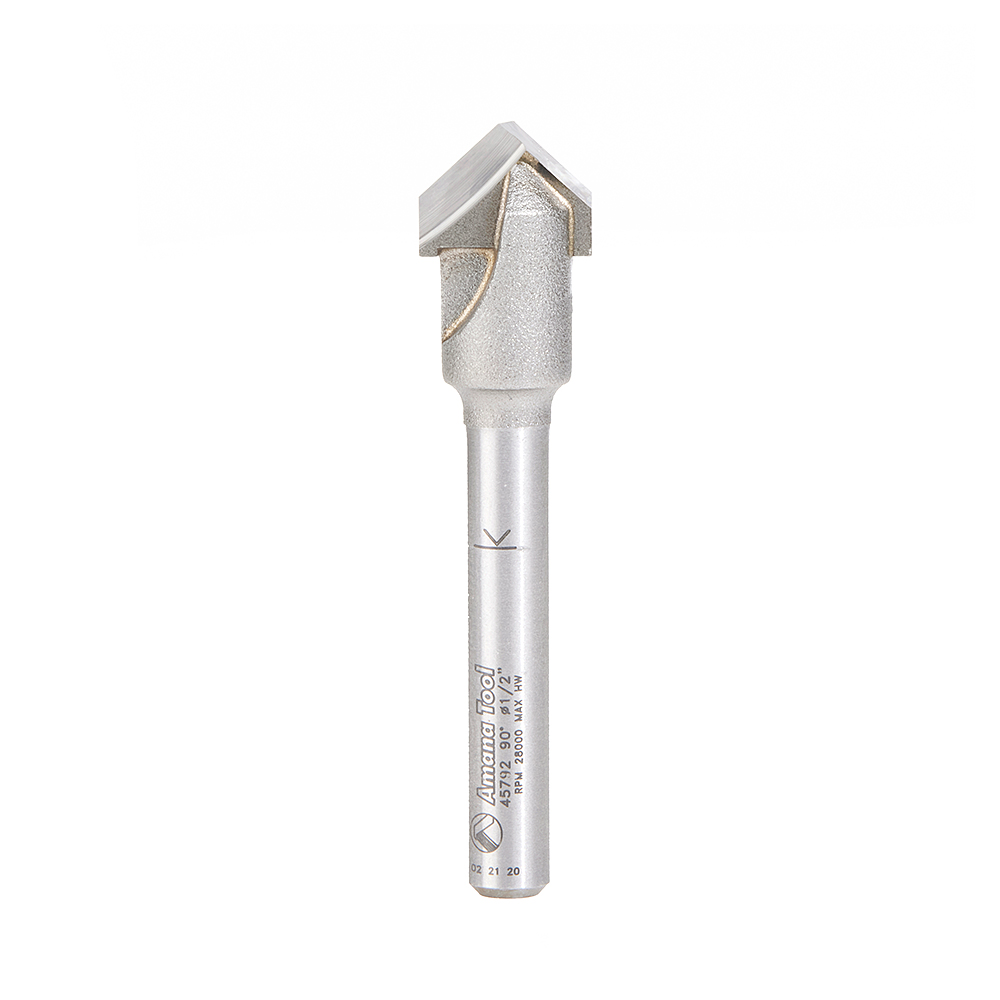 Amana Tool 45792 V-Groove 90 Deg. Folding for Aluminum Composite Material (ACM) Panels Like Alucobond, Dibond, 0.090 Tip Cut Width x 3/8 CH x 1/2 D x 1/4 Inch SHK Carbide Tipped Router Bit Questions & Answers