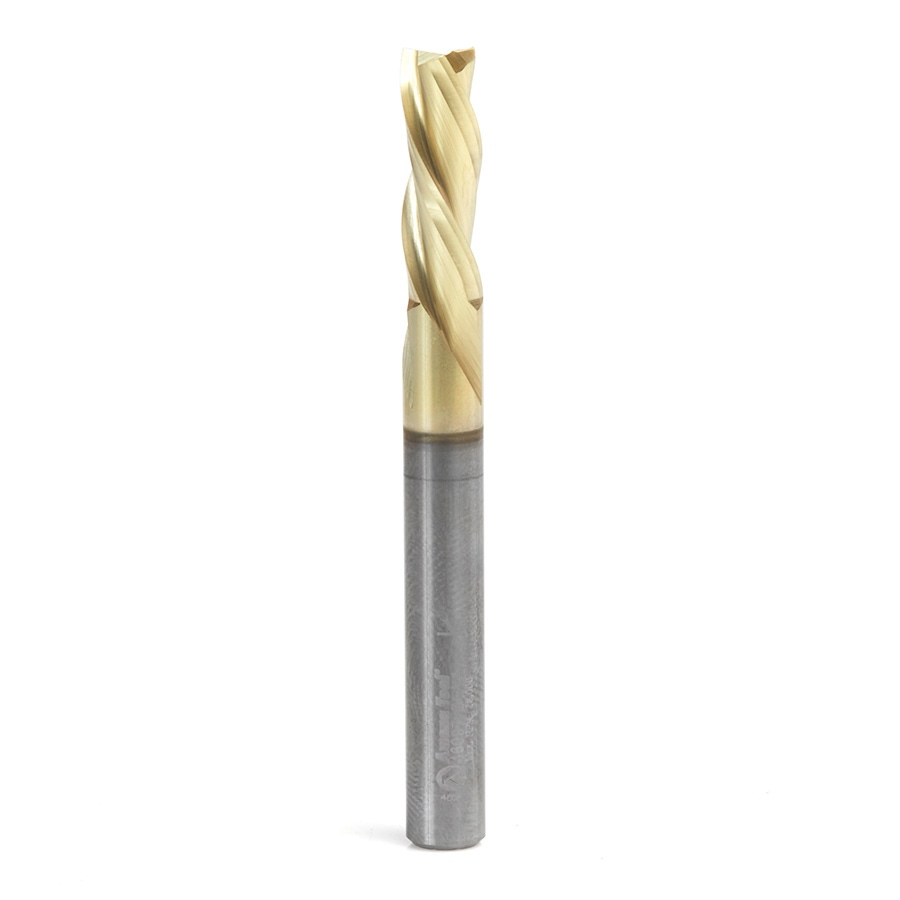 Amana Tool 46097 Solid Carbide Spiral 1/4 Dia x 3/4 Cut Height x 1/4 Shank x 2-1/2 Inch Long Composite, Fiberglass & Phenolic Cutting ZrN Coated Down-Cut Router Bit Questions & Answers