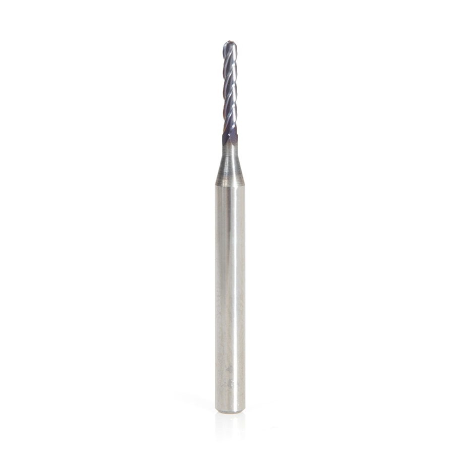 Amana Tool 51760 Mini Solid Carbide Spiral for Steel, Stainless Steel & Composites, AlTiN Coated 0.030 Radius x 0.060 Dia x 0.360 Cut Height x 1/8 Shank x 1-1/2 Inch Long Up-Cut 4-Flute Ball End Router Bit/End Mill Questions & Answers