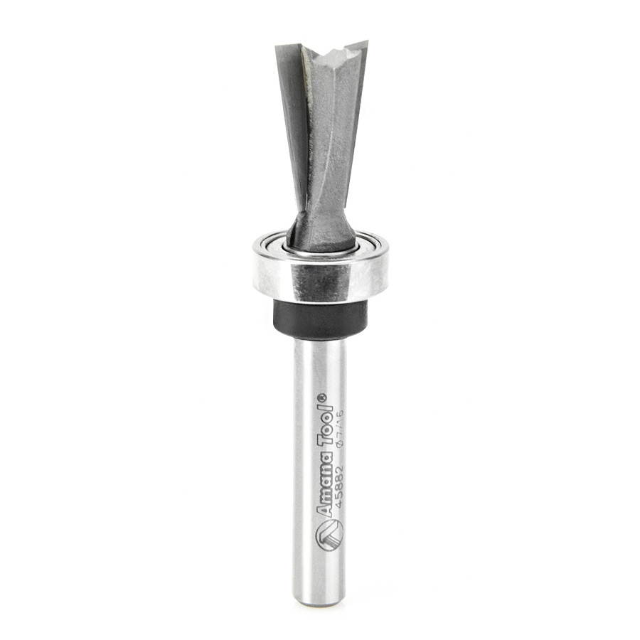 Amana Tool 45882 Carbide Tipped Keller Dovetail 7 Deg x 7/16 D x 3/4 CH x 1/4 Inch SHK w/ Upper Ball Bearing Router Bit Questions & Answers