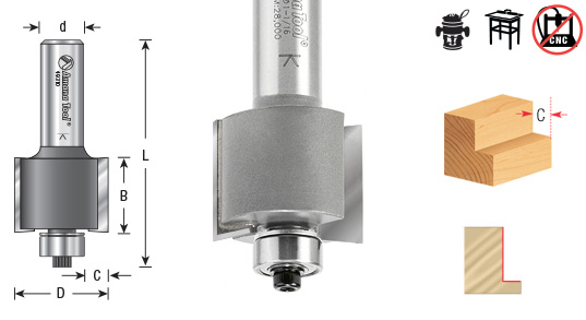 Confirm bearing hole diameter for special 9/32" rabbet bit to get 1/4" rabbet & 1/2" radius