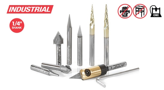 8-Pc V Carving CNC Router Bit Collection, 1/4 Inch Shank Questions & Answers