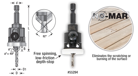 Carbide Tipped 82 Degree Countersink with Adjustable Free Spinning, Low Friction Depth-Stop and Quick Release Hex Shank Questions & Answers