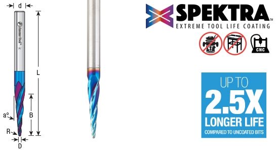 CNC Solid Carbide Spektra Extreme Tool Life Coated 2D/3D Carving Tapered and Straight Ball Nose (Conical Ball) Up-Cut Router Bits Questions & Answers