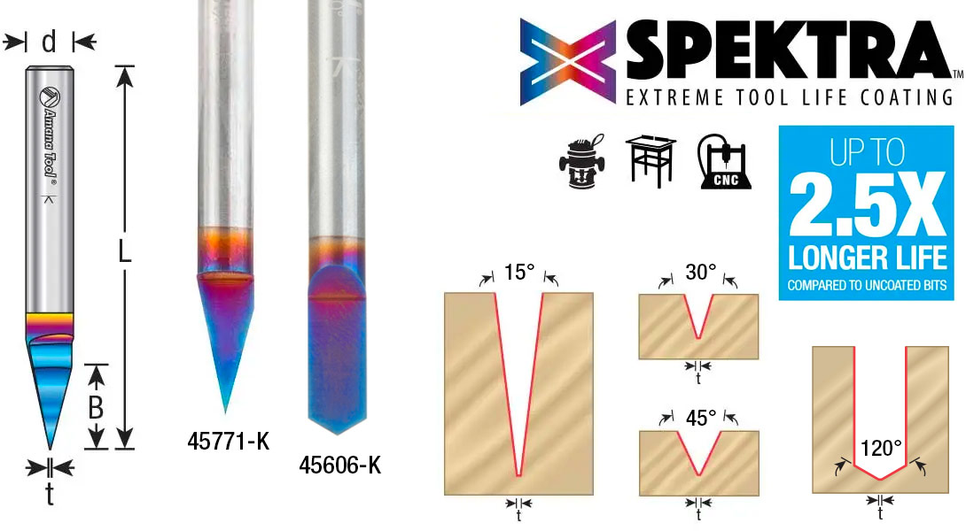 15°, 30°, 45° and 120° Solid Carbide Spektra Extreme Tool Life Coated Engraving Router Bits for Signmaking Questions & Answers