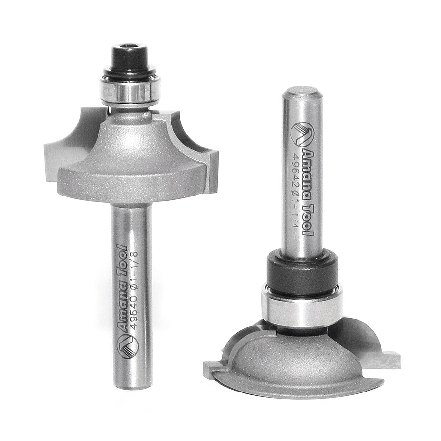 Radii of router bit sets 49640 and 49642 (per diagram) — and are they available in 1/2" shank?