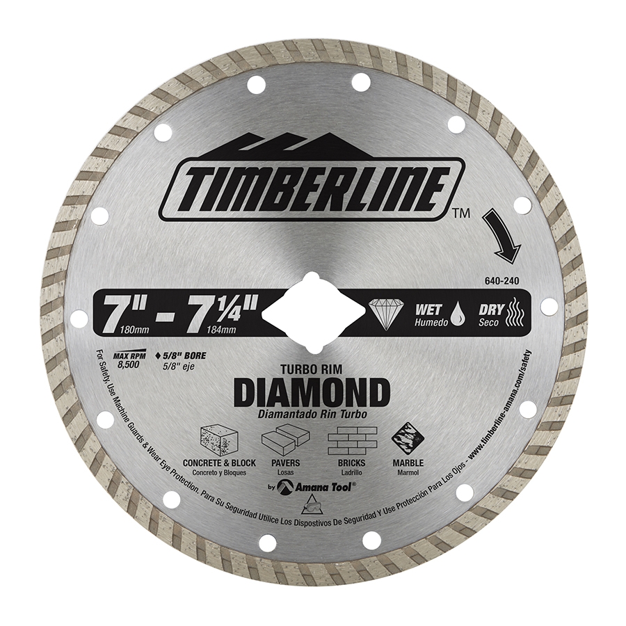 Timberline 640-240 Turbo Diamond 7-7-1/4 Inch D 5/8 Bore with 7/8" Diamond Knockout, Circular Diamond Saw Blade Questions & Answers