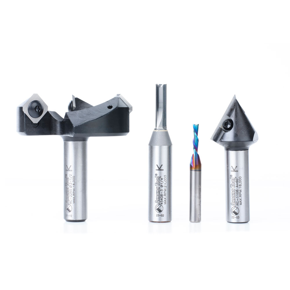 Amana Tool AMS-316 4-Pc CNC Simulated MDF Shaker Cabinet Door Router Bit Set II, Solid and Insert Carbide, 1/4 and 1/2 Inch Shank Questions & Answers