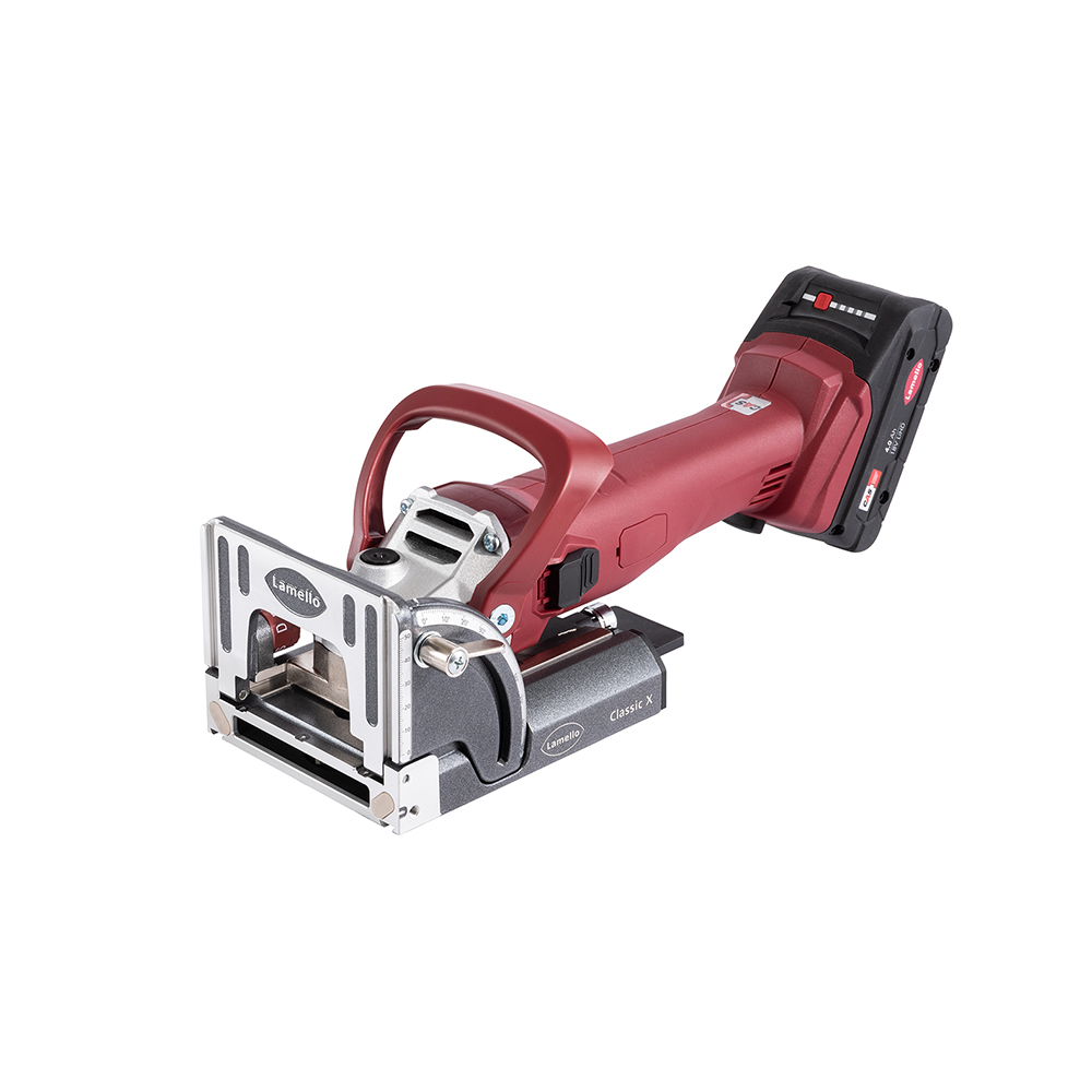 Does Lamello 101700S Classic X Cordless (tool-only) include a Systainer, and fit an 8hr CAS battery on tool + spare?